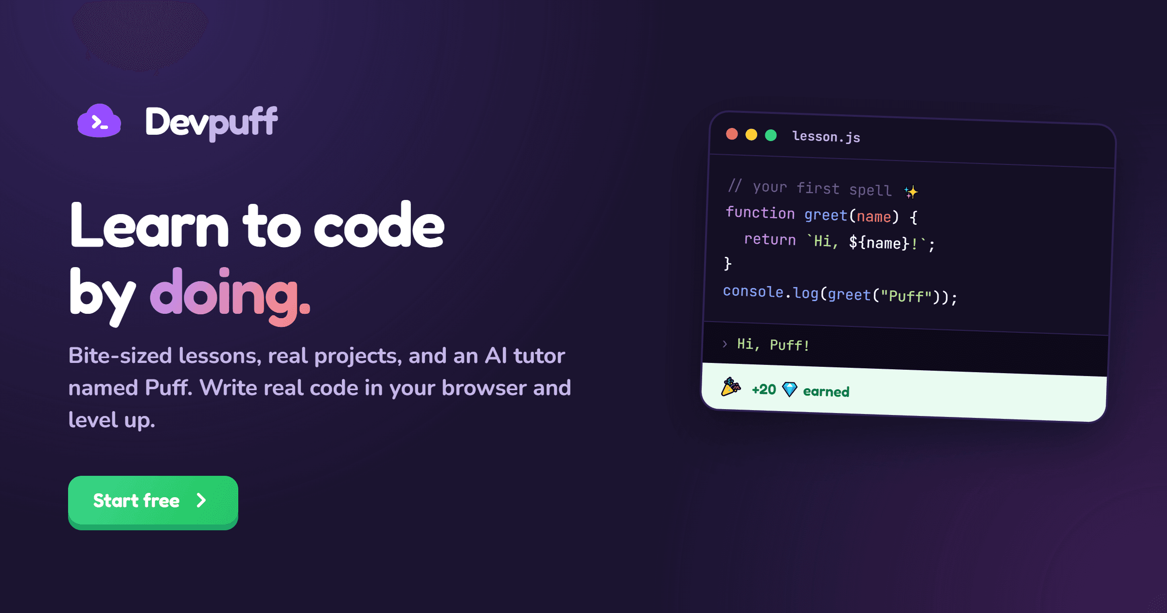 Devpuff - Learn to code by doing.