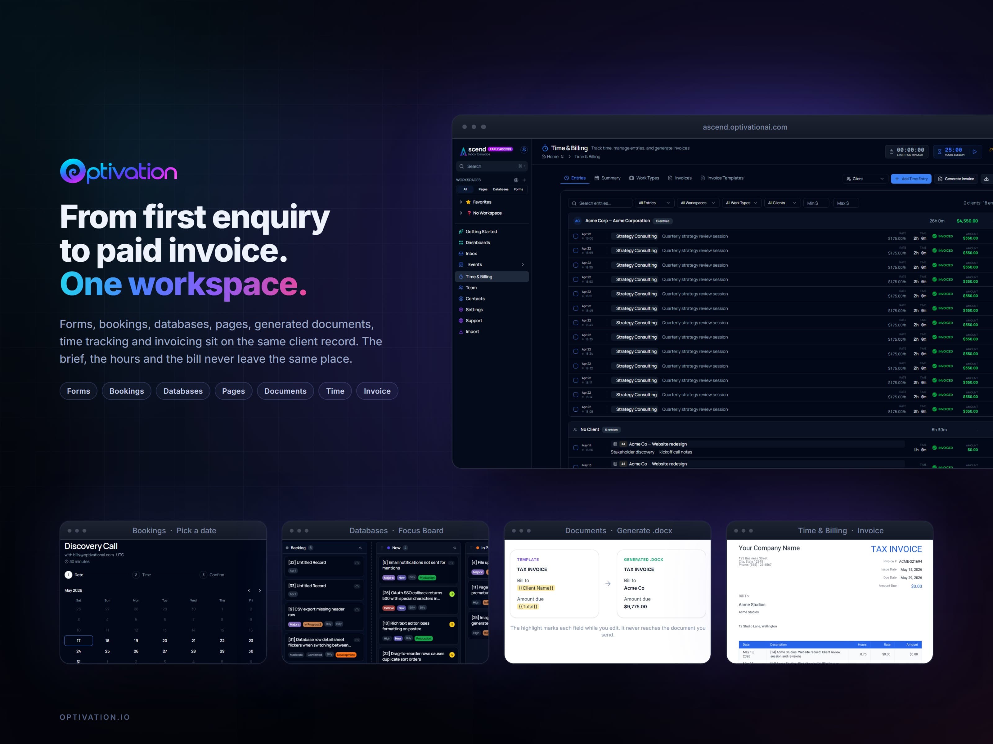 Optivation - Client work in one workspace.