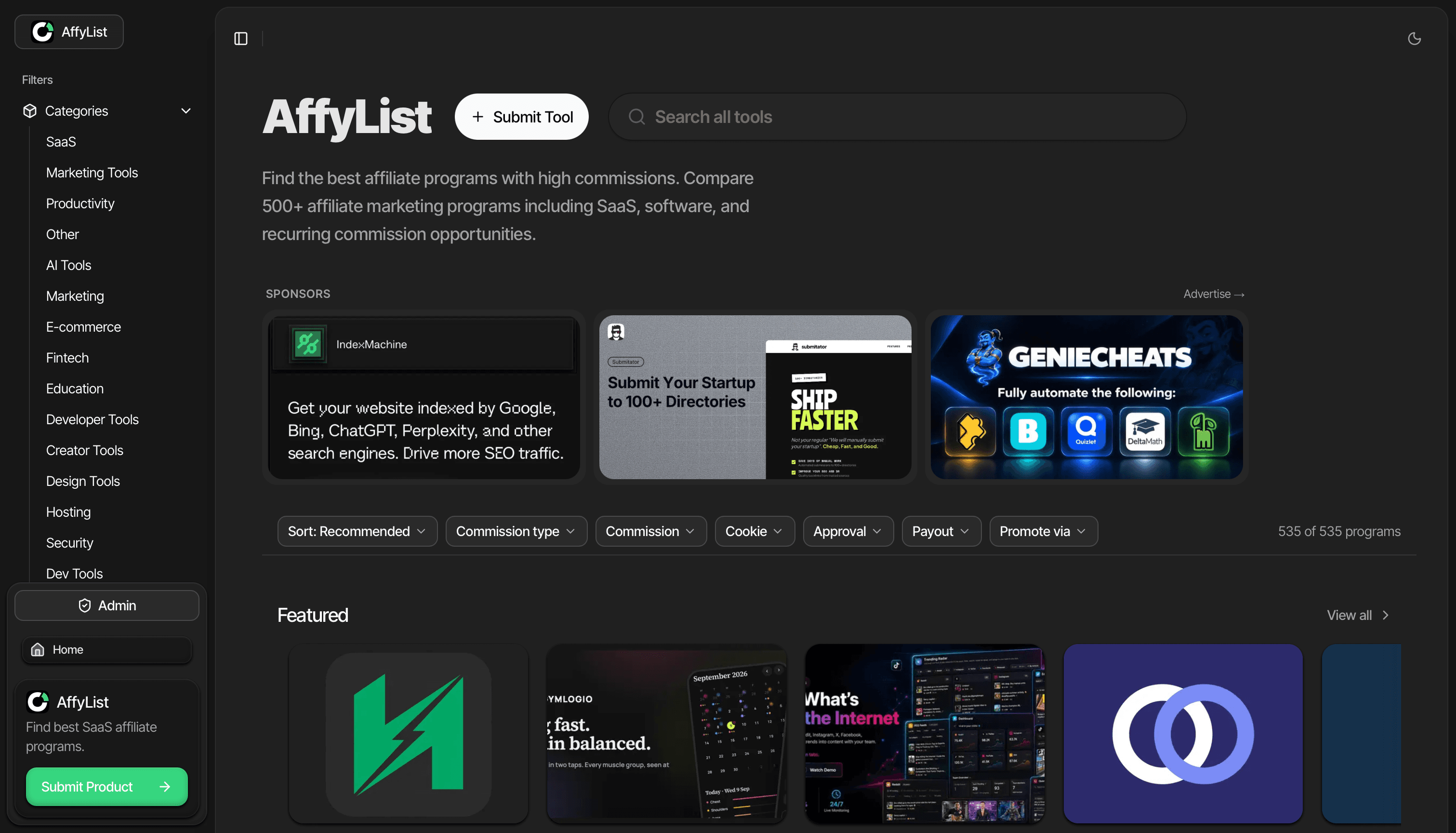 AffyList - Directory of affiliate programs for SaaS and software sellers