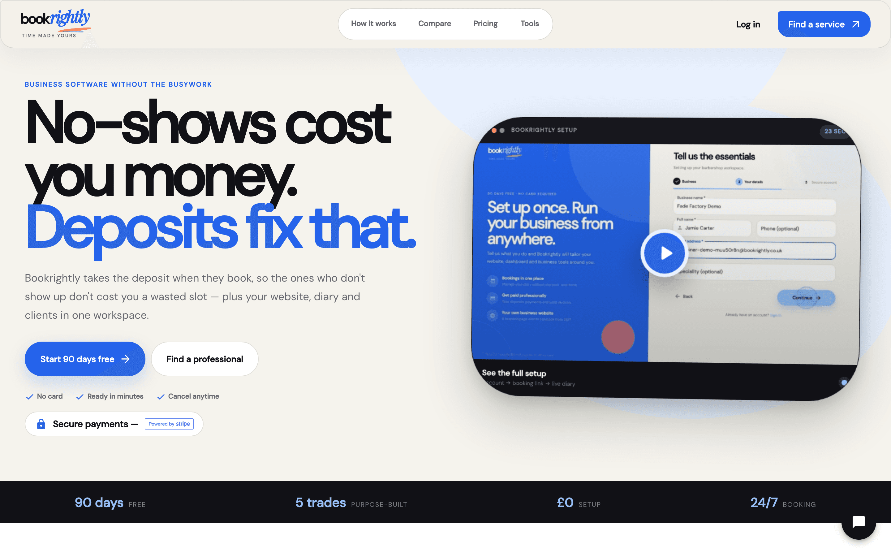 Bookrightly - Online booking, deposits and a client dashboard for UK service professionals — no commission, ever.