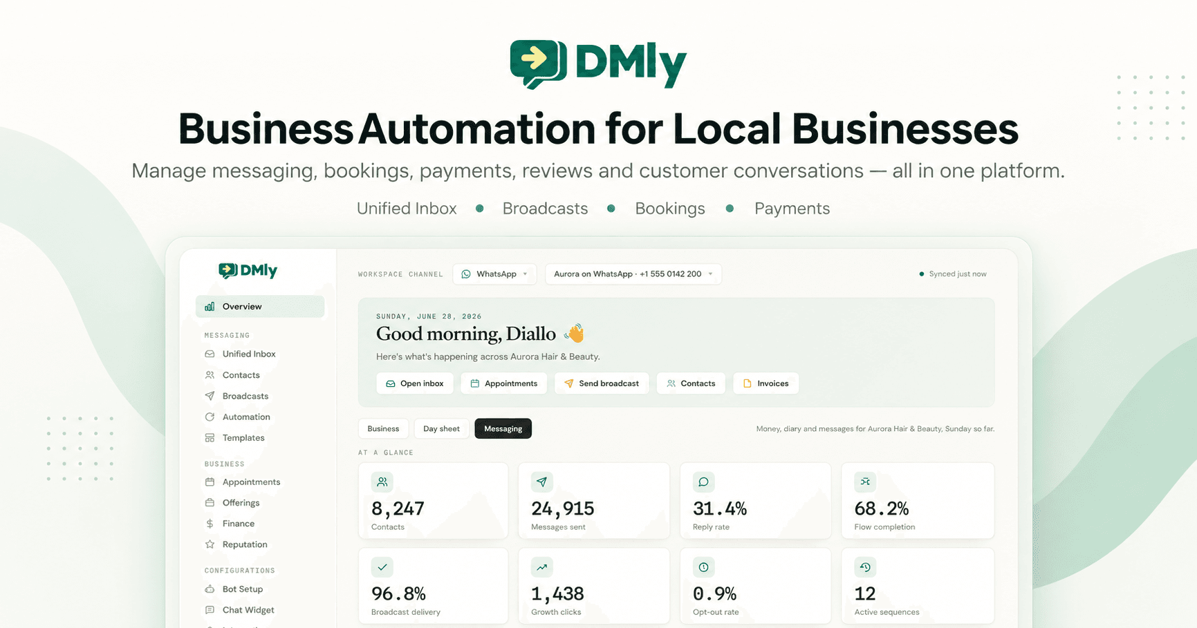 DMLY - The all-in-one platform for messaging, bookings, payments, automation and customer growth.
