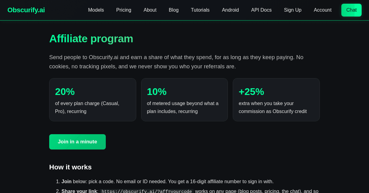 Obscurify.ai - Private AI chat, 20% for life