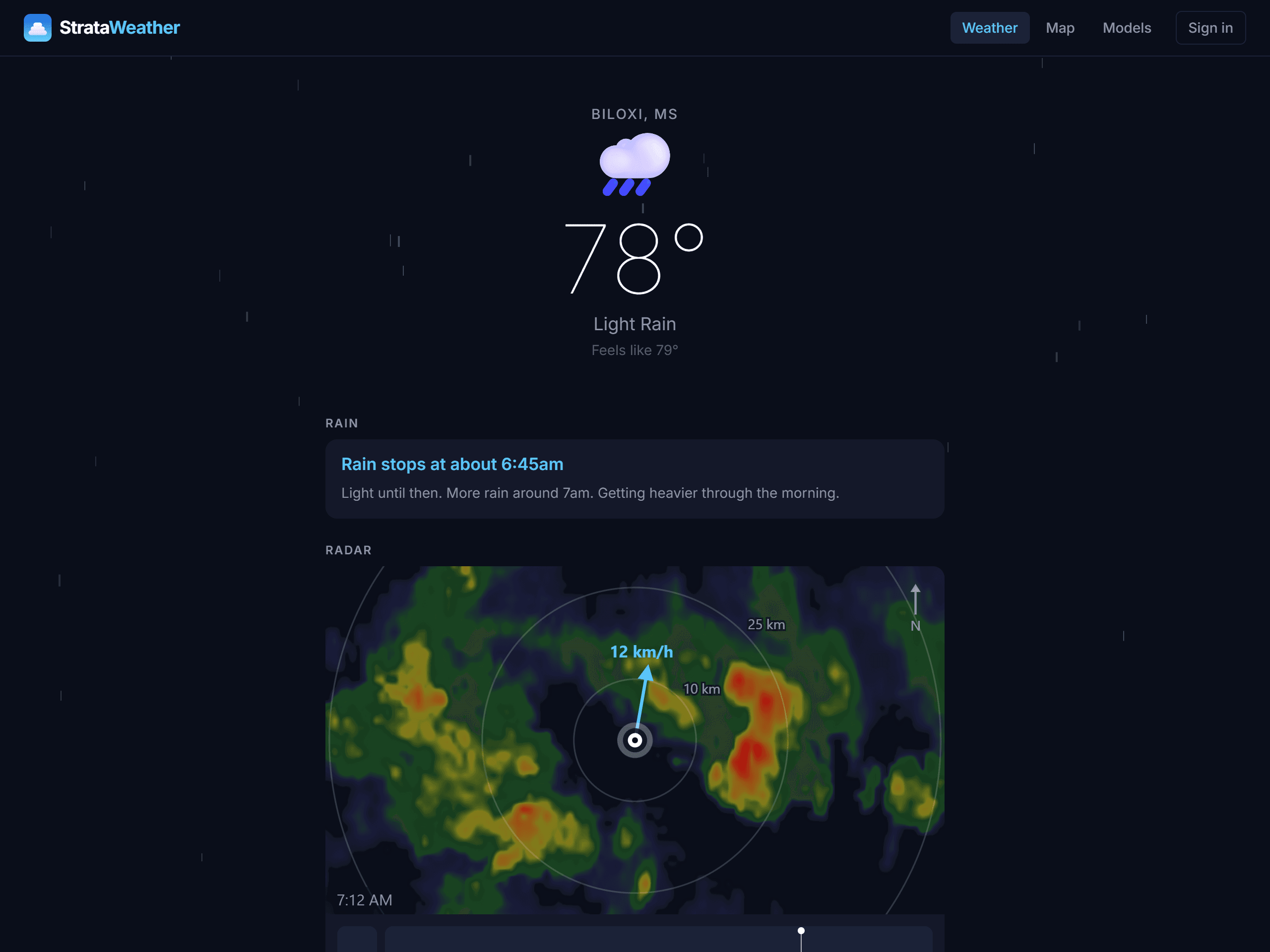 StrataWeather - Know when rain starts, when it stops, and how certain the forecast is.