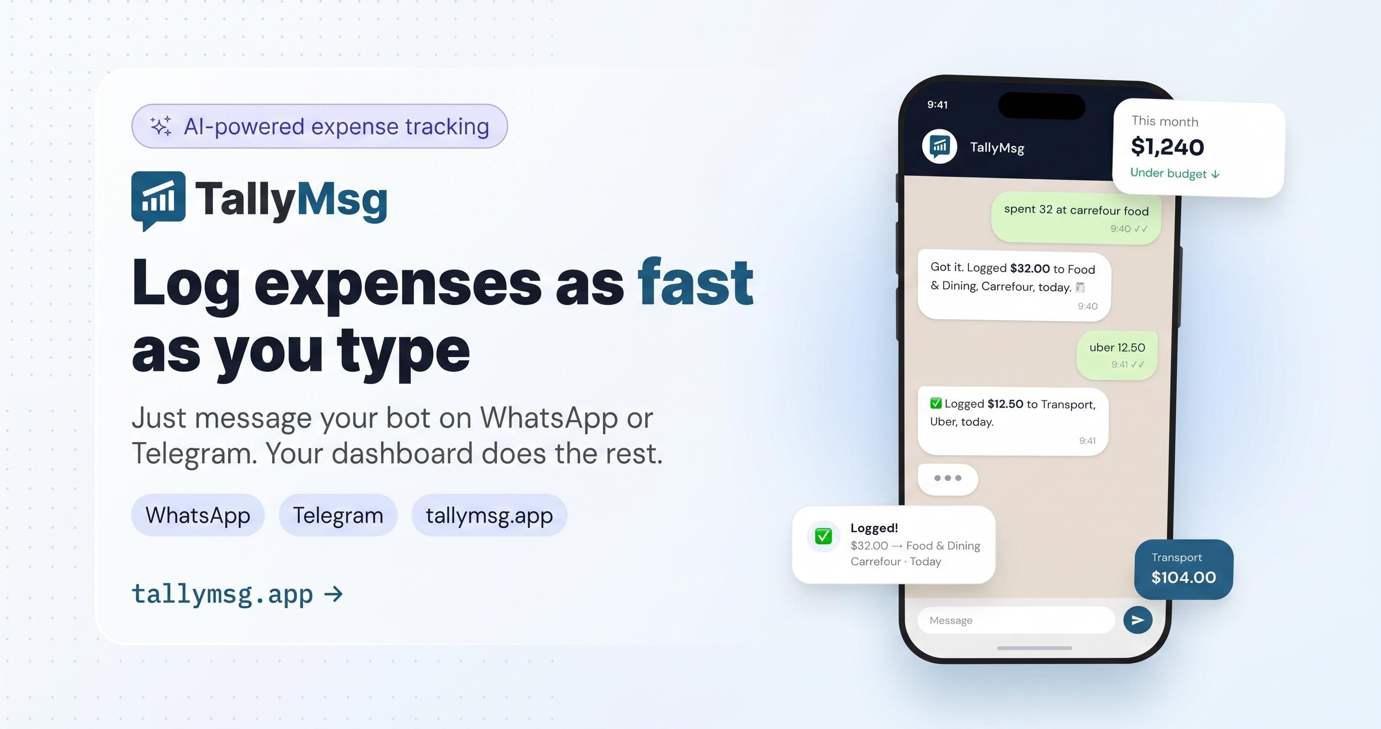 TallyMsg - AI Expense Tracker via Telegram & WhatsApp