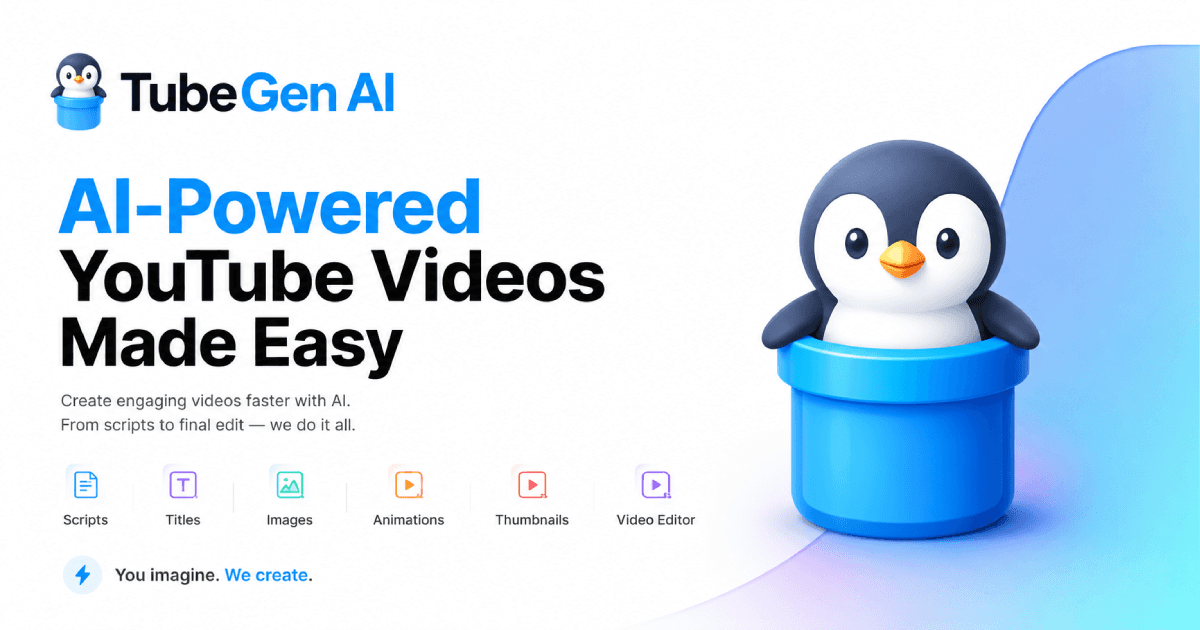 TubeGen AI - Faceless longform YouTube videos with AI, from niche and script to voiceover, edit and thumbnail